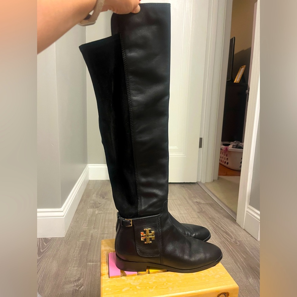 Women's Tory Burch Wyatt Over The Knee Black Leather Boots- Size 8.5- Pre-owned